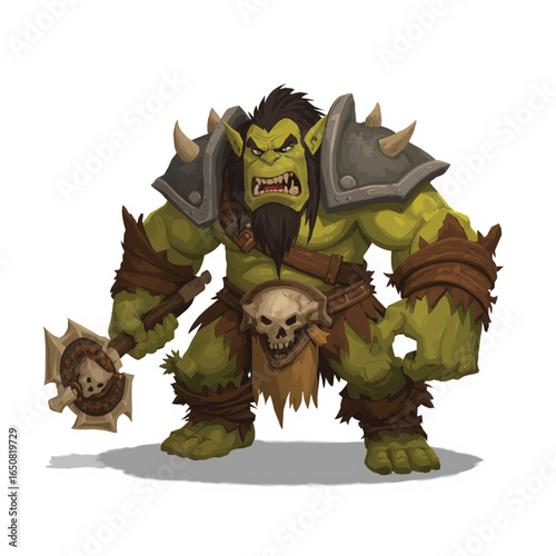 vector illustration of a strong green orc monster on a white background