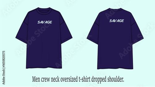 [Savage ] Men crew neck oversized t-shirt dropped shoulder.	
