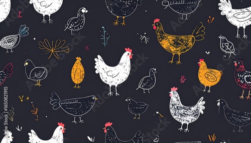 Cute chicken pattern on a dark background.