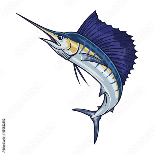 Jumping Blue Marlin Illustration