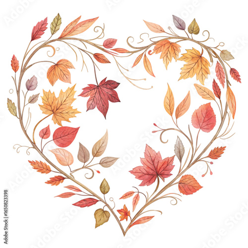 Wallpaper Mural Autumn Leaves Frames Clipart Heart shape Minimal Watercolor Torontodigital.ca