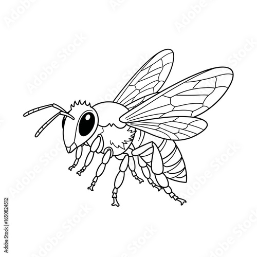 Cute Anime Style Amazon Honey Bee Coloring Page for Kids Black and White Tropical Insect Art