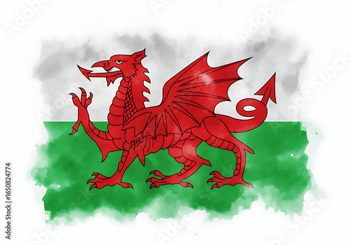 flag of Wales with watercolor. water color flag. watercolor painting. national flag painting