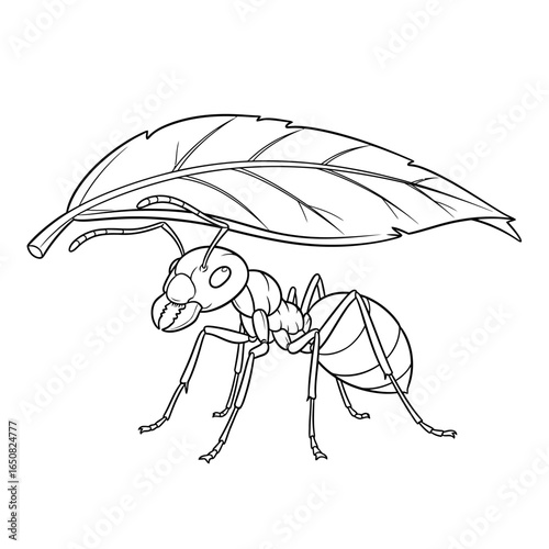 Amazon Leafcutter Ant Anime Style Coloring Page for Kids Black and White Tropical Insect Art