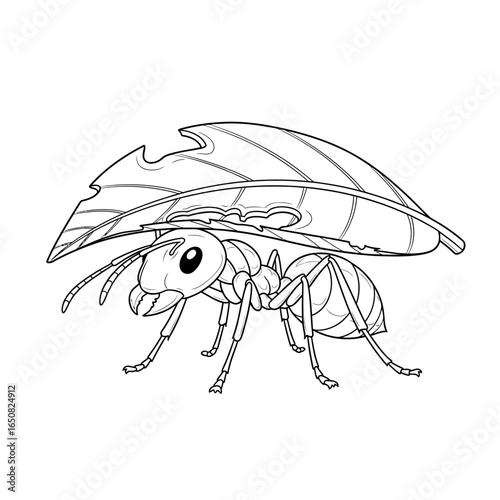 Cute Anime Style Amazon Leafcutter Ant Coloring Page for Kids Black and White Jungle Bug Art