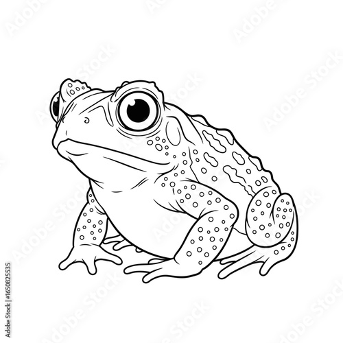 Amazon Marine Toad Species Anime Style Coloring Page for Kids Black and White Amphibian Art