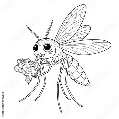 Amazon Mosquito Species Anime Style Coloring Page for Kids Black and White Insect Illustration