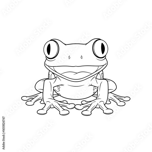 Cute Anime Style Amazon Red-eyed Tree Frog Coloring Page for Kids Black White Tropical Frog Art