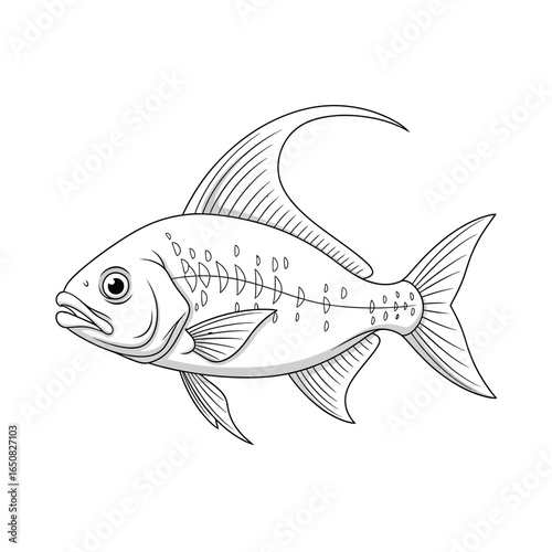 Cute Anime Style Amazon Silver Hatchetfish Coloring Page for Kids Black White River Fish Art