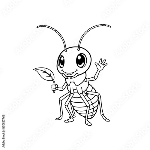 Cute Anime Style Amazon Termite Coloring Page for Kids Black and White Tropical Insect Art