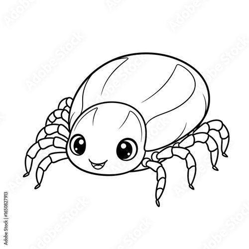 Cute Anime Style Amazon Tick Coloring Page for Kids Black and White Tropical Insect Art