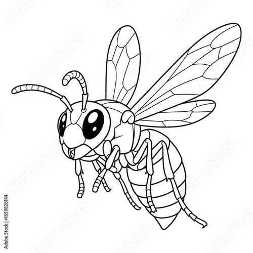 Amazon Wasp Species Anime Style Coloring Page for Kids Black and White Insect Illustration