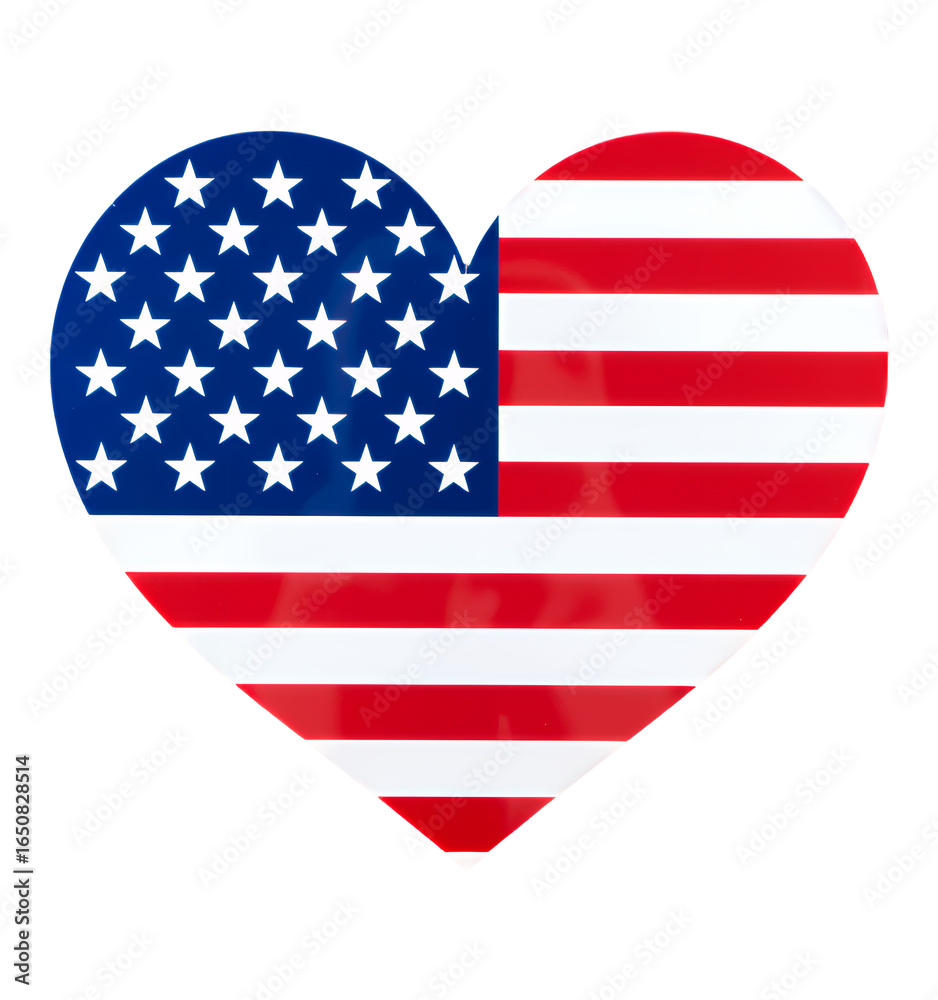 Fototapeta premium Heart-Shaped American Flag with Transparent Background, Glossy Patriotic Graphic for Digital Media