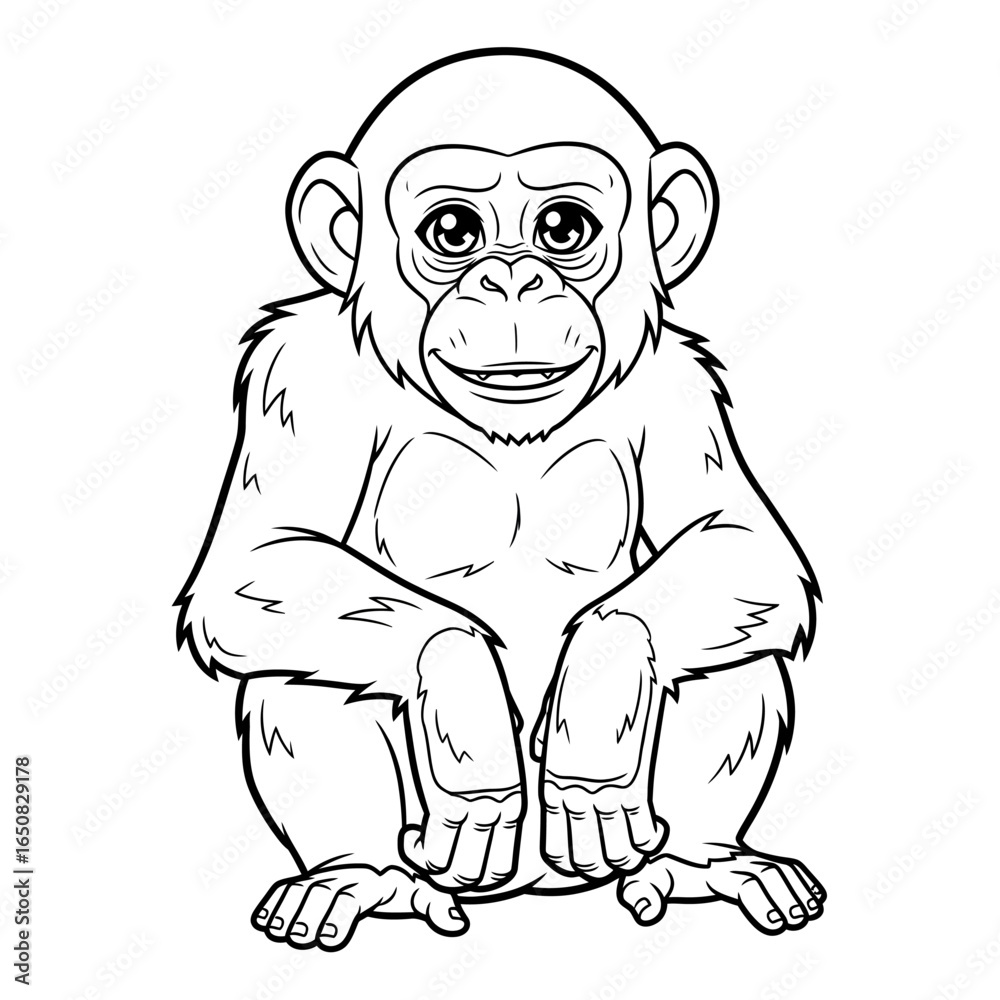 Obraz premium Cute Anime African Chimpanzee Coloring Page for Kids Printable Primate Animal Fun Activity