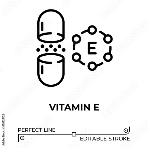 Vector line icon related to vitamin e. Perfect Line. Editable Stroke.