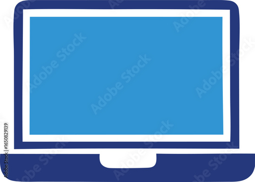 Simple modern blue laptop icon with a blank screen representing technology and digital access