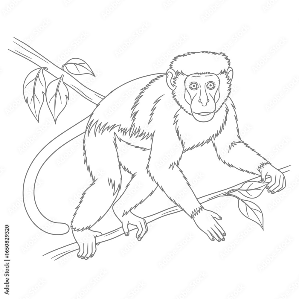Fototapeta premium Cute Anime Colobus Monkey Coloring Page for Kids Printable Primate Animal Fun Activity