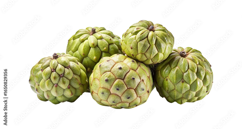 Obraz premium Pile of Fresh and Green Custard Apples on a White Background