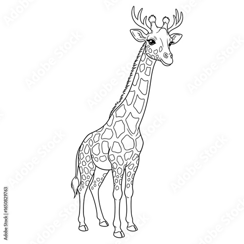 Cute Anime African Giraffe Coloring Page for Kids Printable Tallest Animal Design Activity