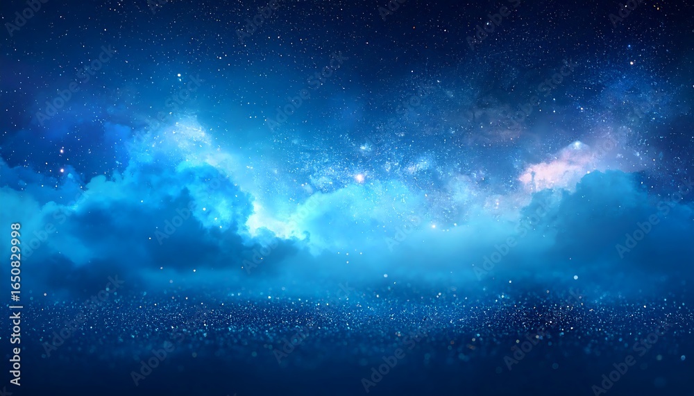 Naklejka premium A starry night sky with luminous clouds and sparkling dust.