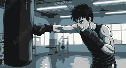 Powerful Boxer Training in the Gym Intense Workout and Fitness