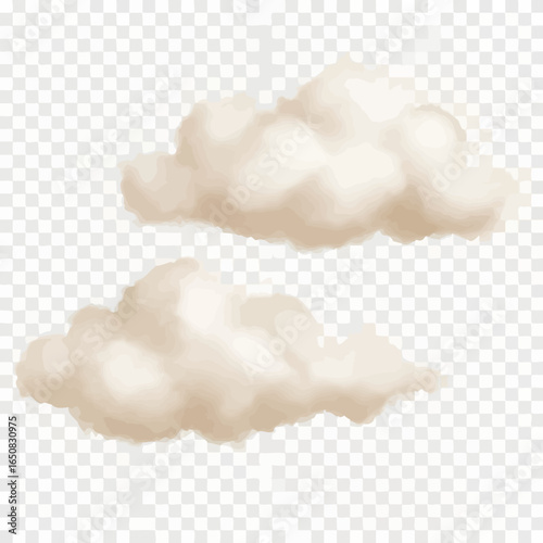 A pair of soft fluffy white clouds with a stylized puffy threedimensional appearance.