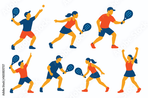 Action-Packed Illustration of Padel Sport Players Represented in Vibrant Colors