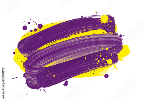 Abstract Purple and yellow Paint Stroke on transparent Background