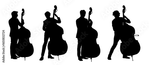 Set of double bass players silhouettes