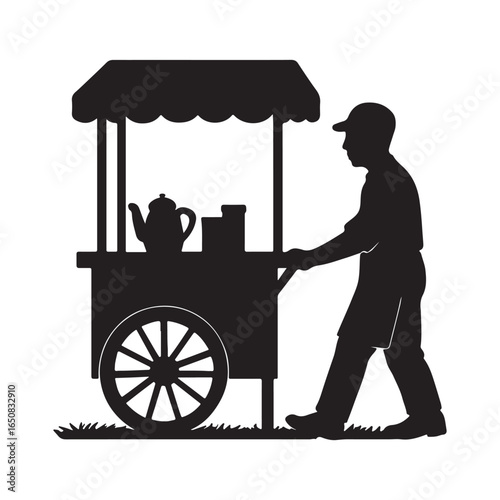 Street Food Cart Vendor Silhouette Vector Illustration