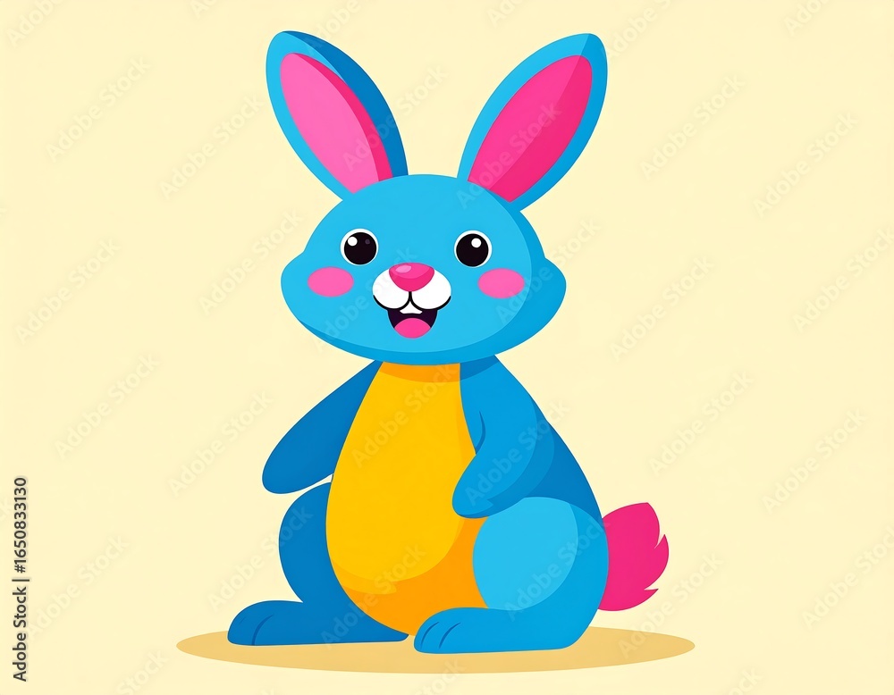 Obraz premium Cheerful Cartoon Blue and Yellow Bunny Illustration for Children and Easter Celebrations