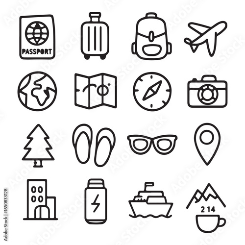Travel and Vacation Icon Set Vector Illustration