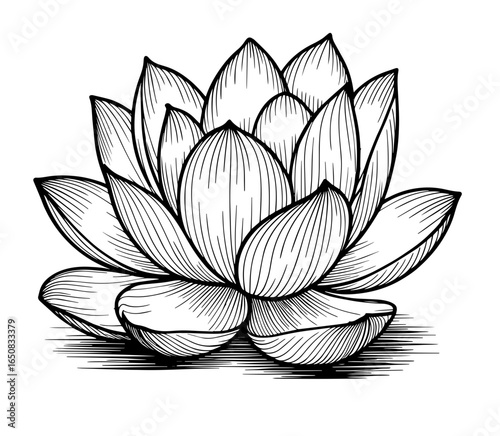 Set of three silhouettes of lotus flowers. Vector illustration