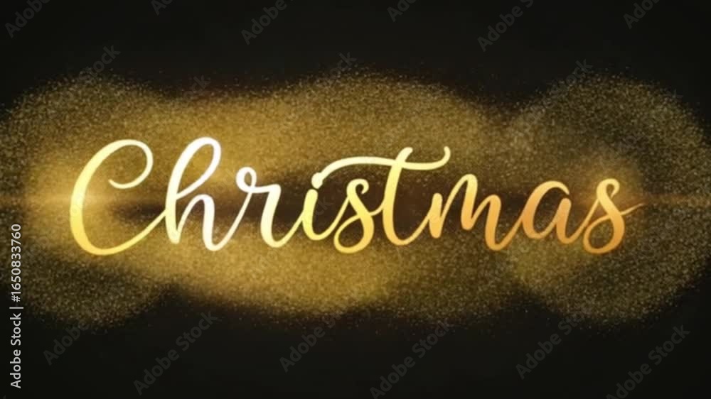 Golden Glittering Word Christmas with Bokeh Lights and Lens Flare on Black Background text 4k video download