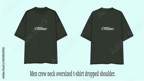 [Offline] Men crew neck oversized t-shirt dropped shoulder.	