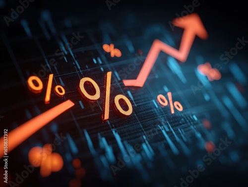 Concept of interest rates and dividends, exploring interest rates, Percent symbols, and up arrow, Long term investment growth strategies for retirement, Analyzing stock and mutual fund returns.