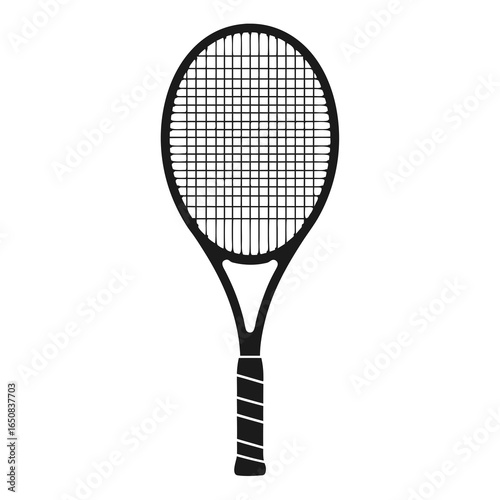 Monochrome Tennis Racket Illustration Showcasing Simple Design for Sporting Goods Presentation 151 characters