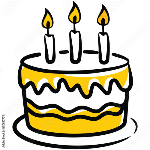  birthday cake vector. birthday cake slices with candles cartoon vector illustration. Black and white birthday cake with candle clipart. Hand drawn vector illustration. cake vector