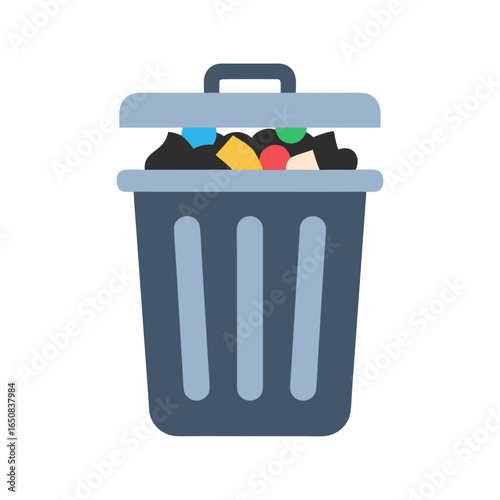 Overflowing trash can illustration depicting waste management and environmental concerns for cleanliness
