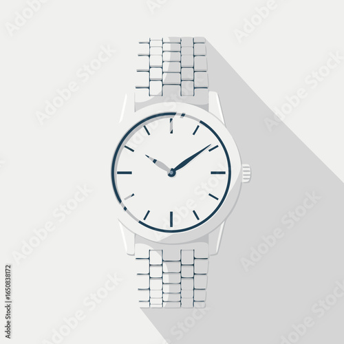 Sleek Wristwatch Illustration with Minimalist Design and Extended Shadow Presentation