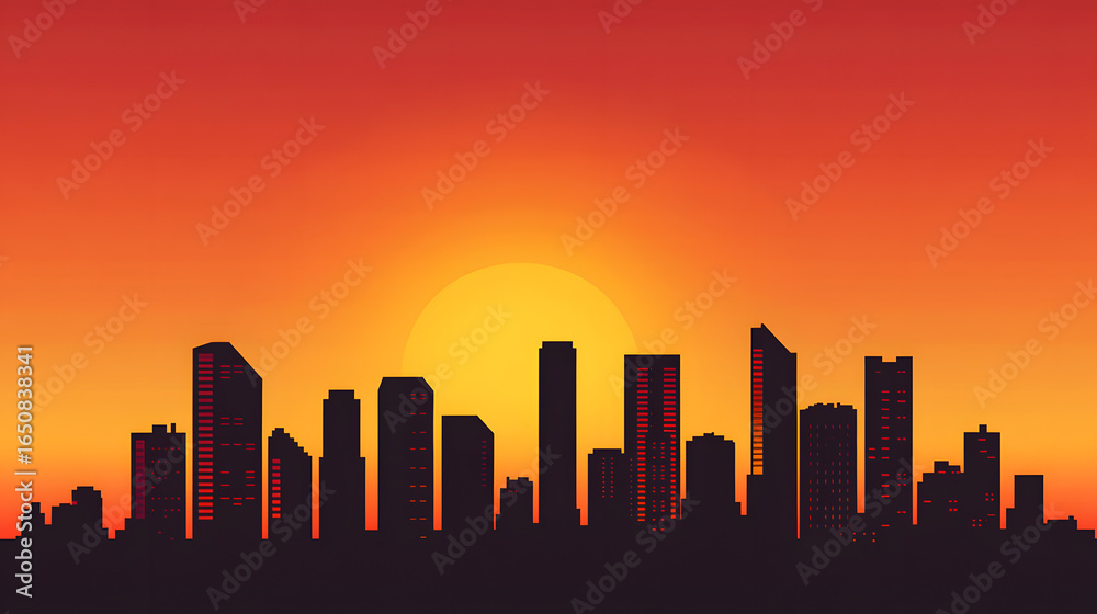 Fototapeta premium Cityscape Silhouette at Sunset
