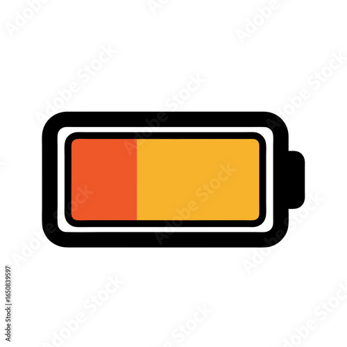 Stylized Battery Icon Depicting Partial Charge Level on a White Background for Digital Devices