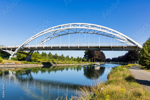 Modern Arch Bridge Over Serene Canal
Bridge crossed Zuid-Willemsvaart in Beek-Bree, Belgium 
