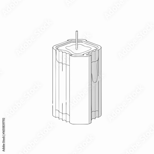 Minimalist illustration of a geometric candle, a decorative object with simple lines on a plain background