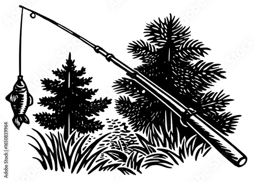 Fishing Rod Silhouette Vector & PNG