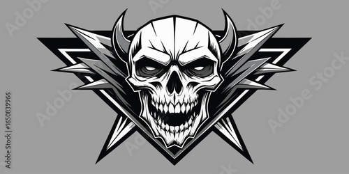 Fierce skull with sharp spikes and geometric triangle background