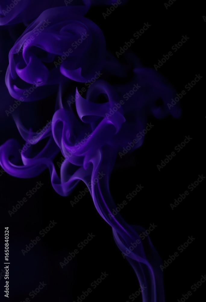Fototapeta premium Swirling black and purple smoke billows against a dark backdrop, vibrant, silhouette, atmospheric