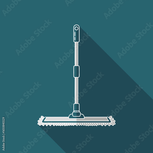 Minimalist mop illustration depicting household cleaning equipment against a dark blue background used for sanitary hygiene showcasing cleanliness