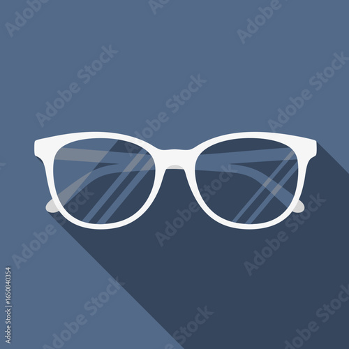 Elegant Eyeglasses Icon with Detailed Frames and Lens Reflections in Modern Style