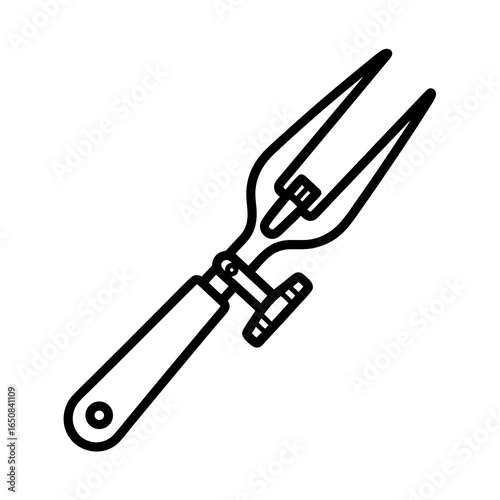 Monochrome illustration of a grafting tool showcasing its mechanism with clear outlines for botanical application representation
